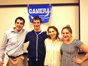 CAMERA staff meets with Elliot Hamilton and Ellie Rudee,(our 2013-2014 Fellow).  Left to right: Gilad, Elliot, Ellie, Samantha.