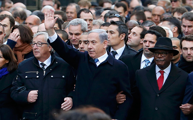 Israeli Prime Minister Benjamin Netanyahu in Paris. Source telegraph.co.uk