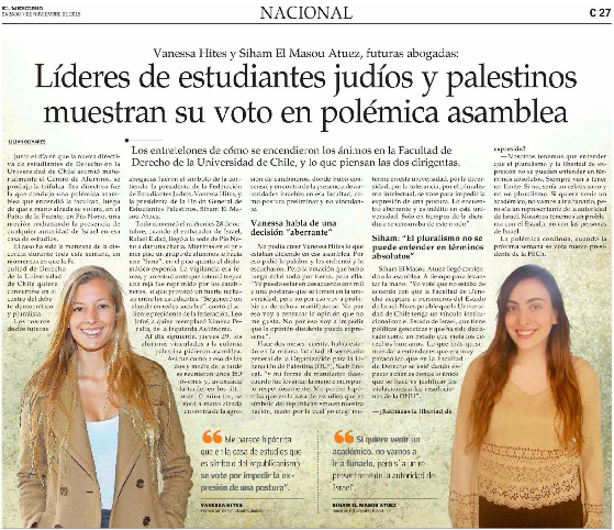Chilean newspaper El Mercurio, Saturday November 7th, 2015 (page C 27)