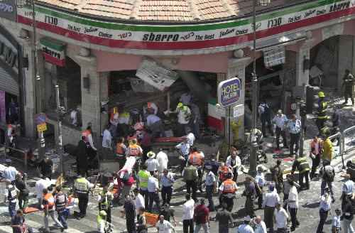 The scene of the 2001 Sbarro suicide bombing in Jerusalem.
