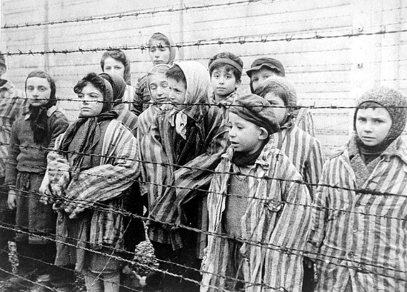 Children in a concentration camp during the Holocaust.
