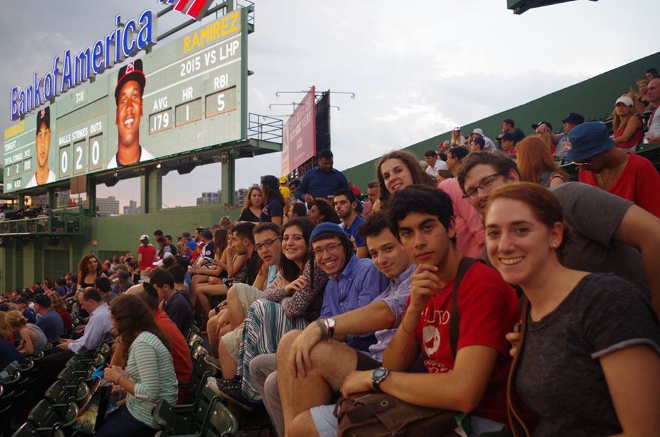 Josh Seed(center) and other CAMERA fellows take a break at the 2015 CAMERA Conference, to visit Fenway Park.